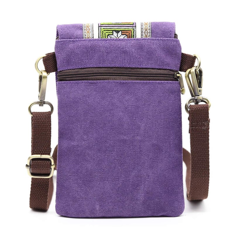 SILKAREA Boho Canvas Cell Phone Purse Small Crossbody Bag for Women Embroidery Mini Shoulder Handbags Wallet Pouch Bag (Purple) - Image 2